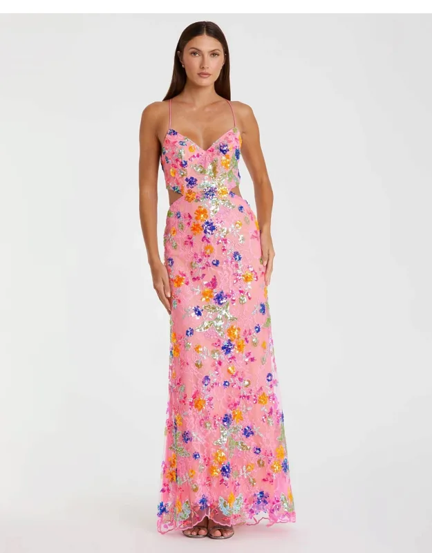 Embellished Lace Strappy Column Evening Prom Dress