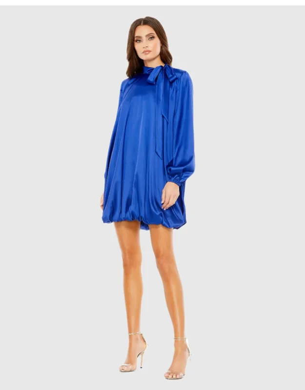 High Neck Long Sleeve Bubble Hem Dress