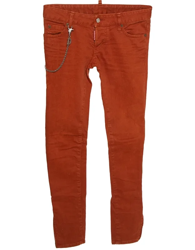 Rust Orange Denim Chain Detail Slim Fit Jeans