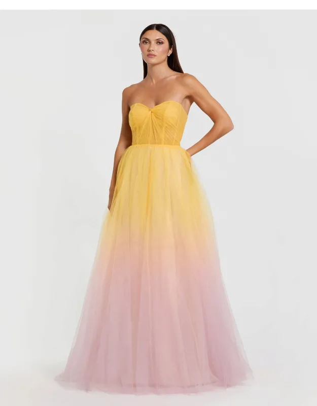 Multicolor Strapless Sweetheart Ombre Tulle Evening Dress