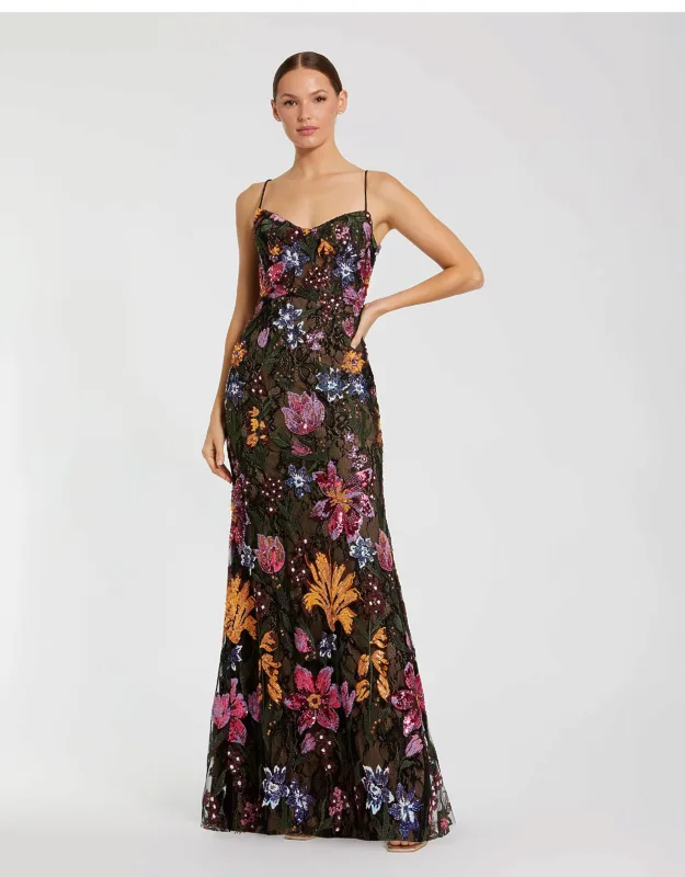Floral Embroidered Evening Dress