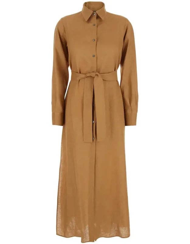 Classic Collar Linen Dress With Adjustable Skirt