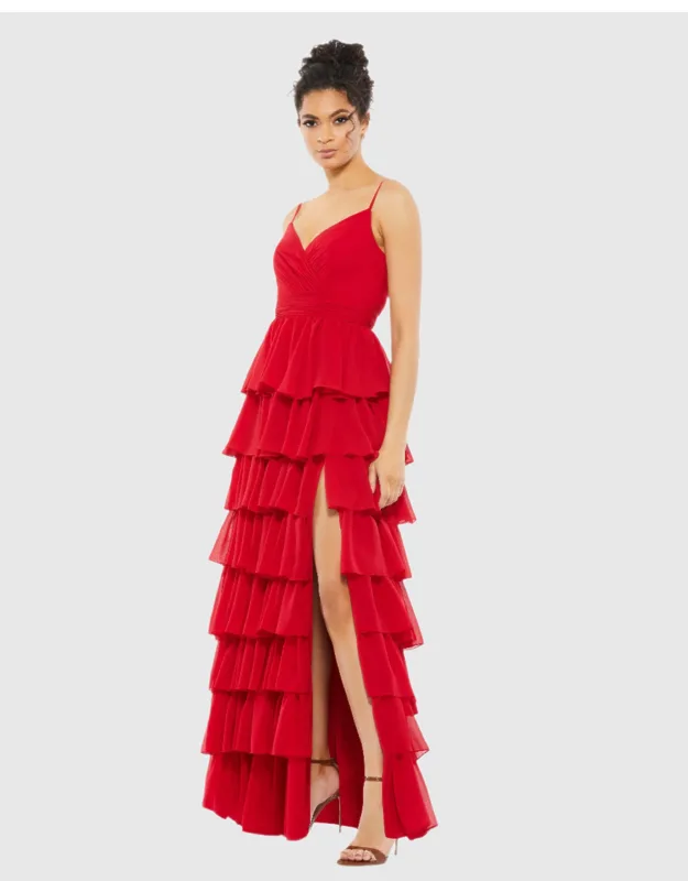 V-neck Sleeveless Maxi Gown With Ruffled Skirt