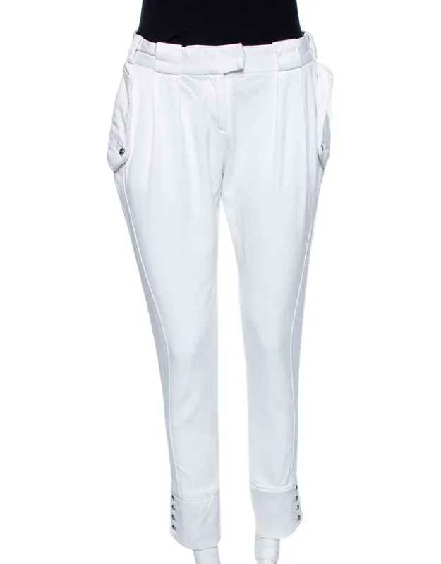 Cotton Blend Button Hem Detail Trousers
