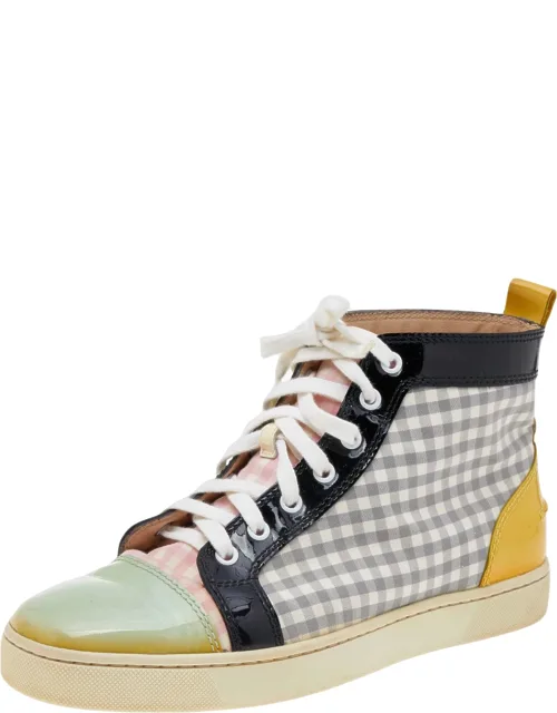 Multicolor Patent Leather And Tartan Louis Flat High Top Sneakers