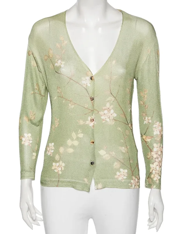 Floral Printed Knit Button Front Cardigan