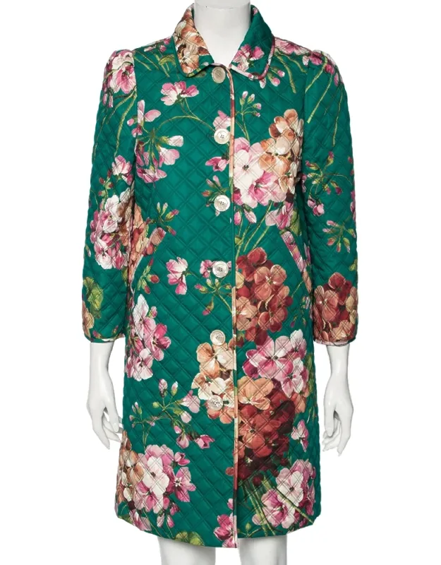 Floral Printed Quilted Cotton Button Front Coat