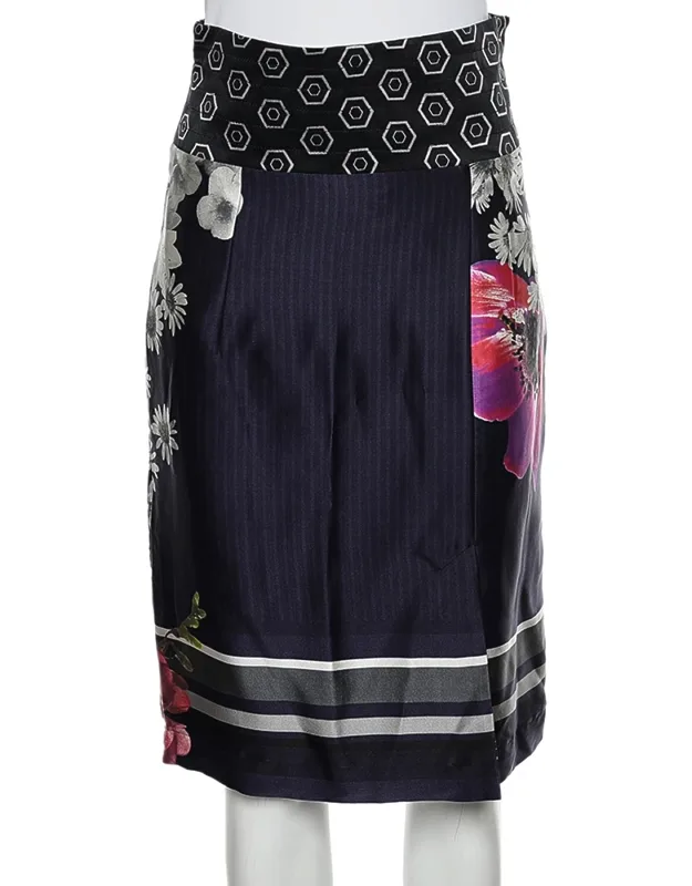 Multicolor Printed Satin Pencil Skirt
