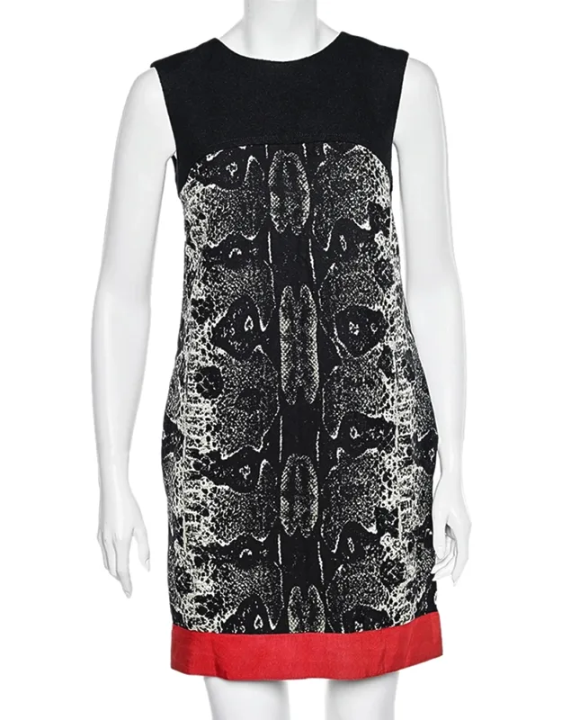 Printed Wool & Silk Paneled Shift Dress