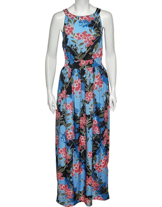 Floral Printed Crepe Sleeveless Maxi Dress