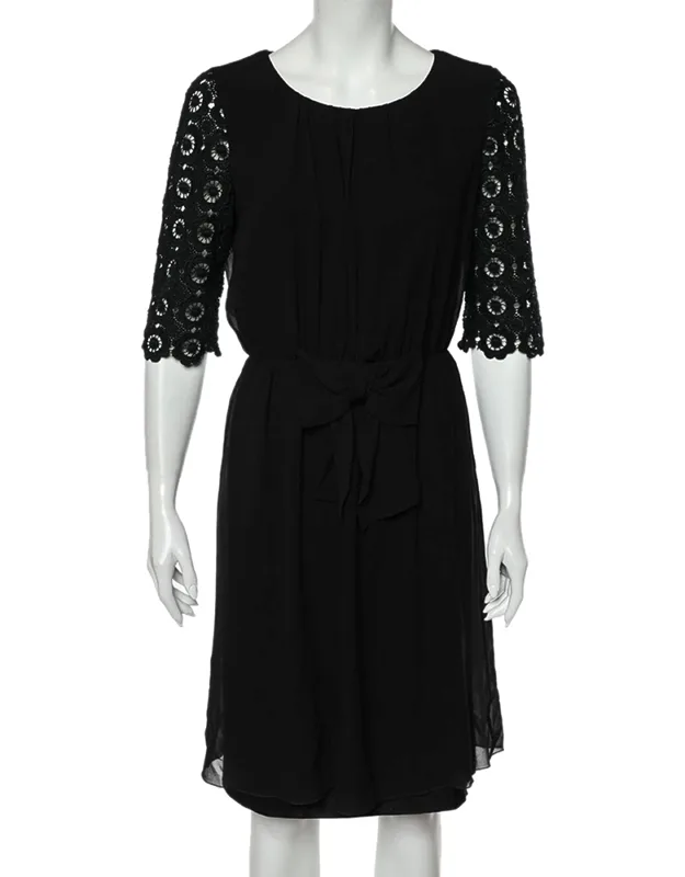 Silk And Lace Sleeve Midi Dress
