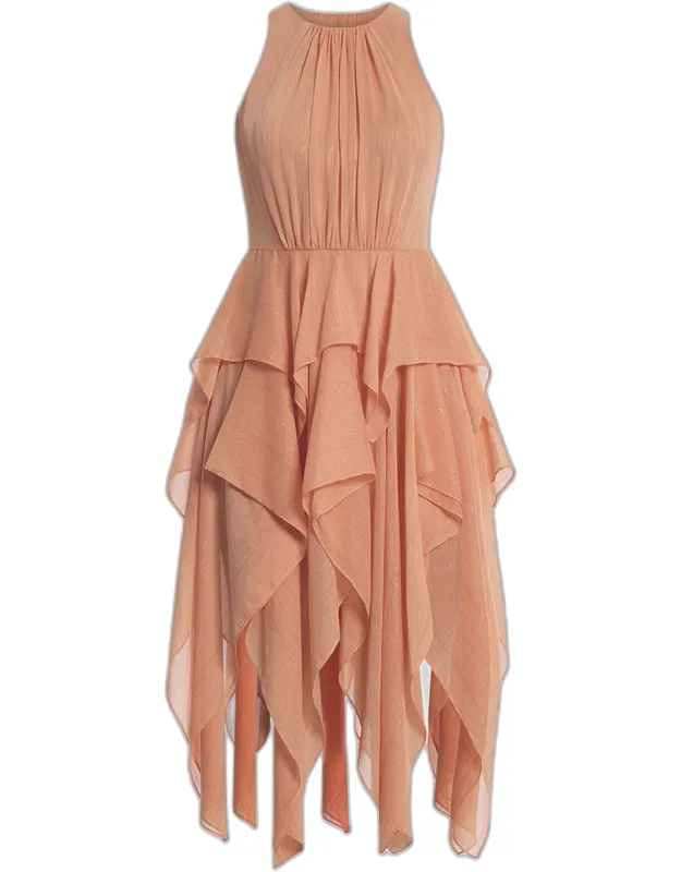 Ruffle Metallic Shimmer Midi Dress