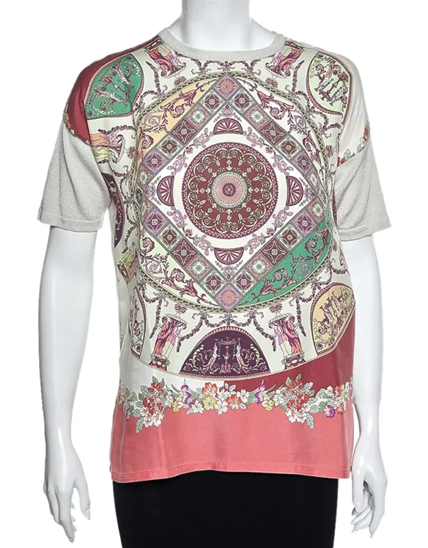Multicolored Printed Silk & Cotton Knit T-shirt
