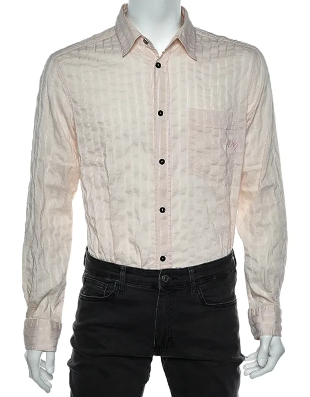 Textured Striped Cotton Button Front Shirt