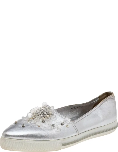 Metallic Leather Embellished Pointed Toe Slip On Sneakers