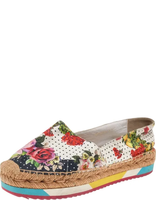 Multicolor Floral Print Canvas Espadrille Flats