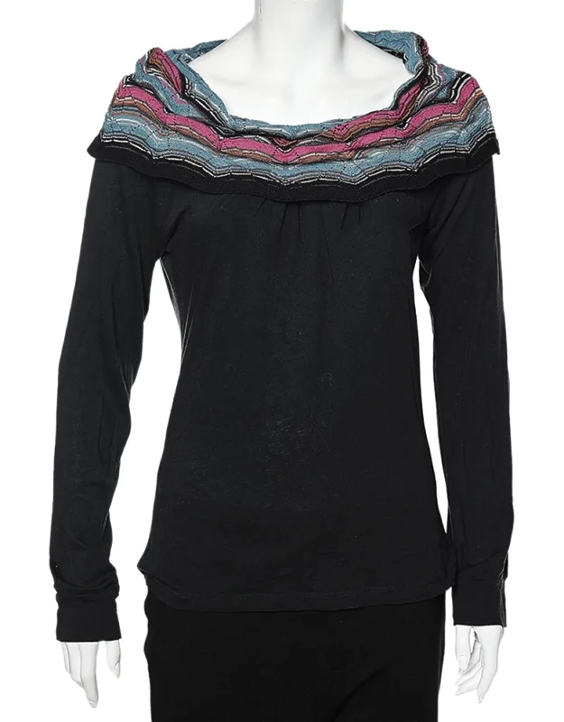 Cotton Knit Contrast Overlay Detail T-shirt