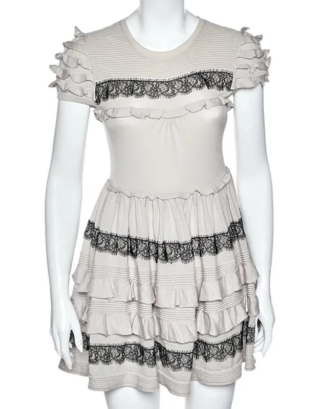 Wool Lace Trim Ruffled Mini Dress