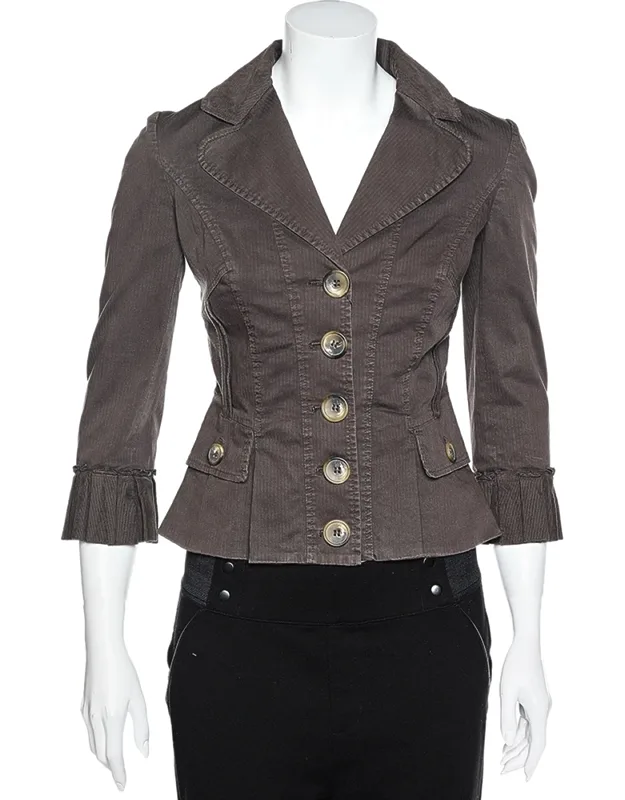 Vintage Cotton Textured Trim Button Front Blazer