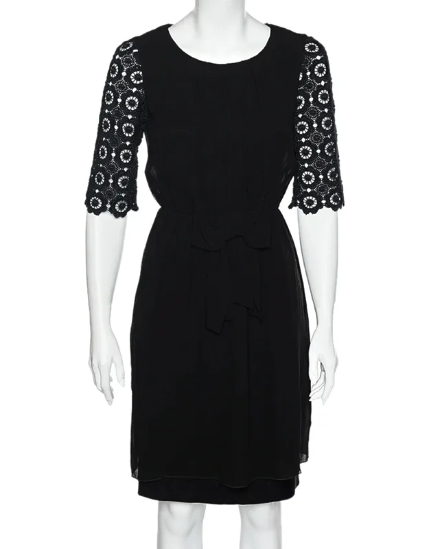 Chiffon And Lace Sleeve Midi Dress