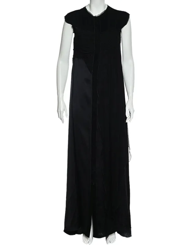 Silk Draped Detail Button Front Maxi Dress
