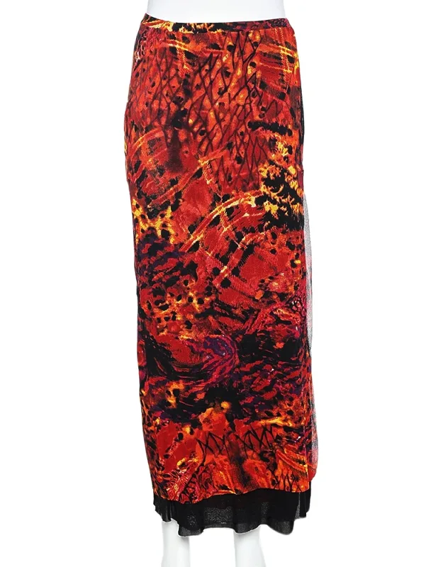 Orange Printed Jersey Skirt