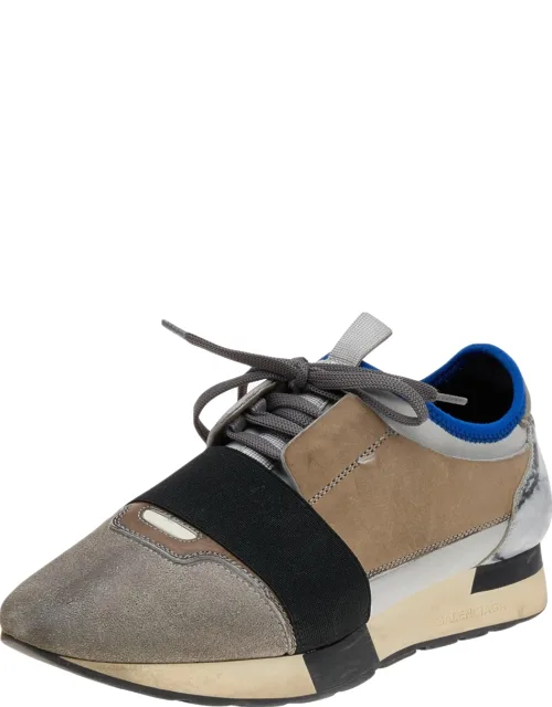 Leather And Suede Race Runner Low Top Sneakers