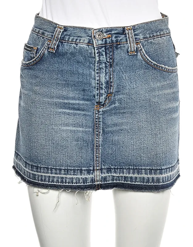 Denim Back Floral Logo Embroidered Mini Skirt