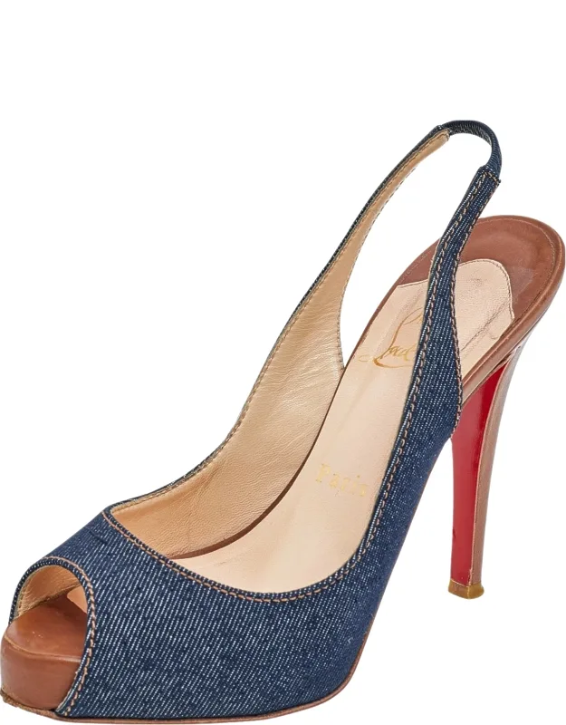 Denim Fabric Peep Toe Slingback Platform Sandals