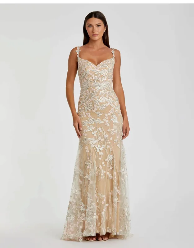 Embroidered Tulle Trumpet Floral Dress