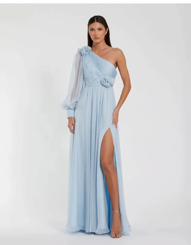 One Sleeve Chiffon Evening Dress With 3d Flowers