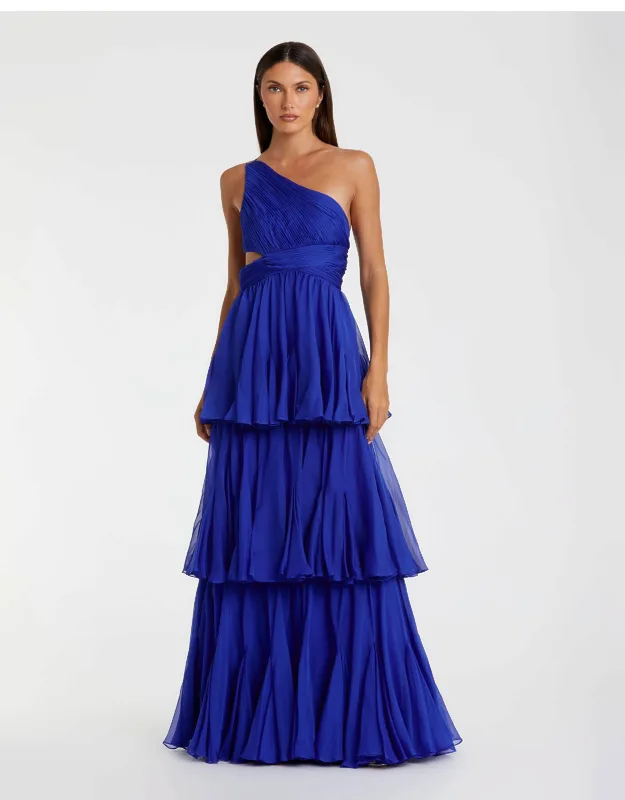 One Shoulder Tiered Chiffon Formal Wedding Guest Dress