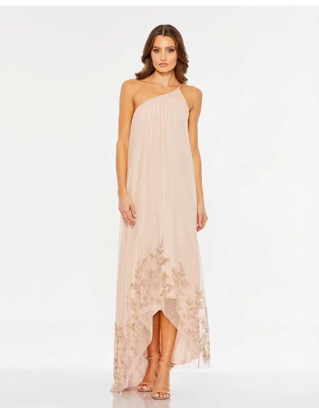Flowy One Shoulder Beaded Evening Dress