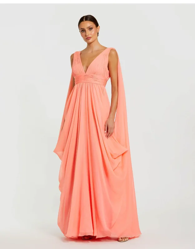 V Neck Chiffon Evening Wedding Guest Dress With Draping Details