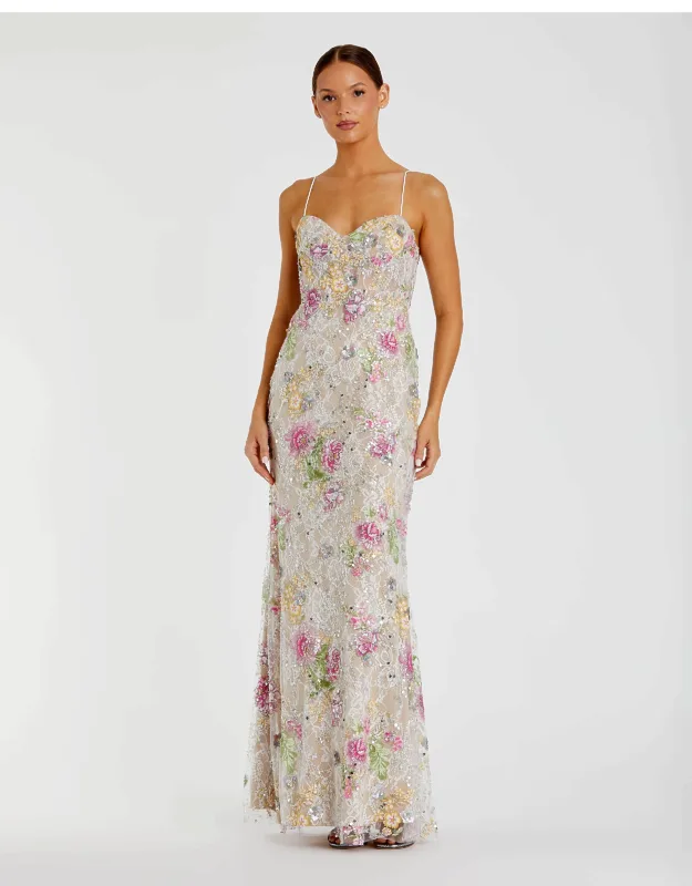 Embellished Sleeveless Bustier Floral Dress