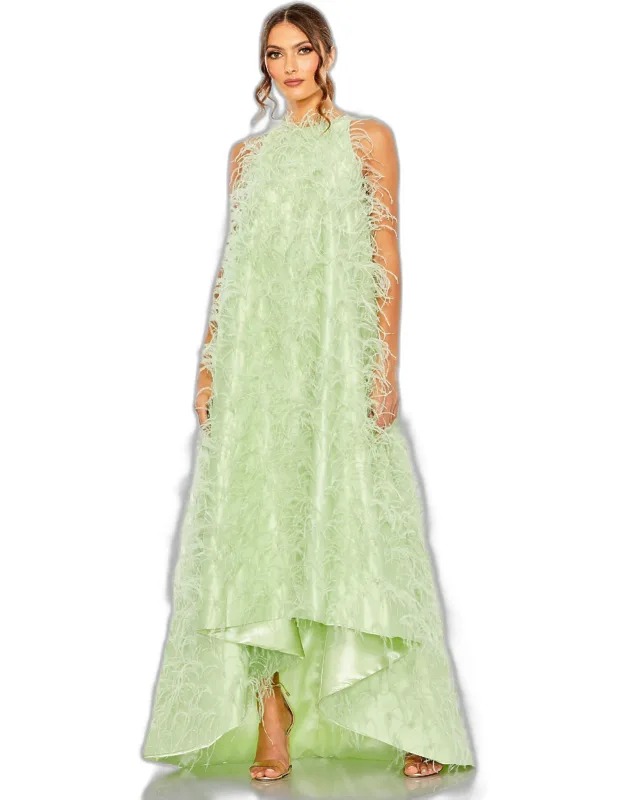 Sleeveless Feather Embellished Evening Dress