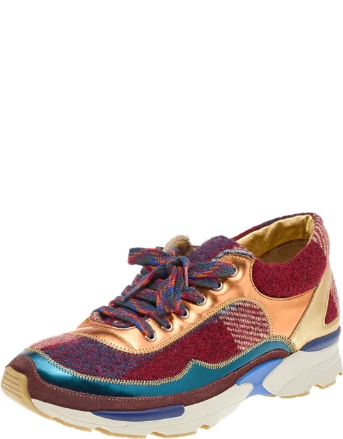 Multicolor Patent Leather And Tweed Low Top Sneakers