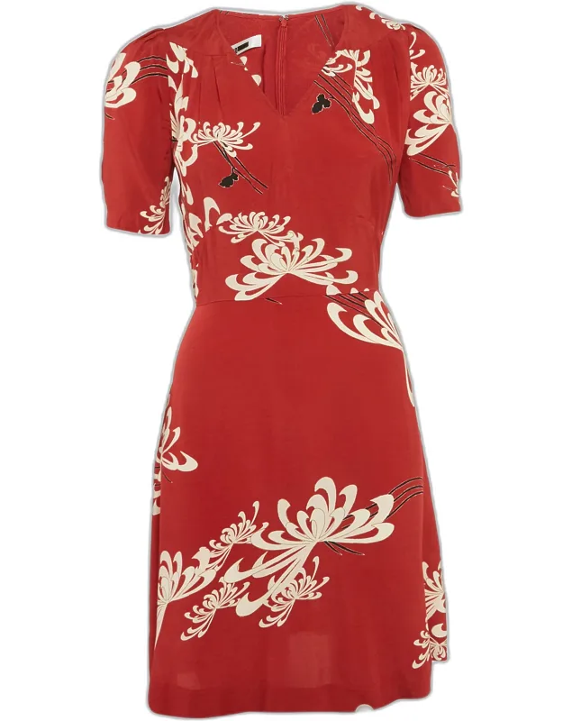 Printed V-neck Mini Dress