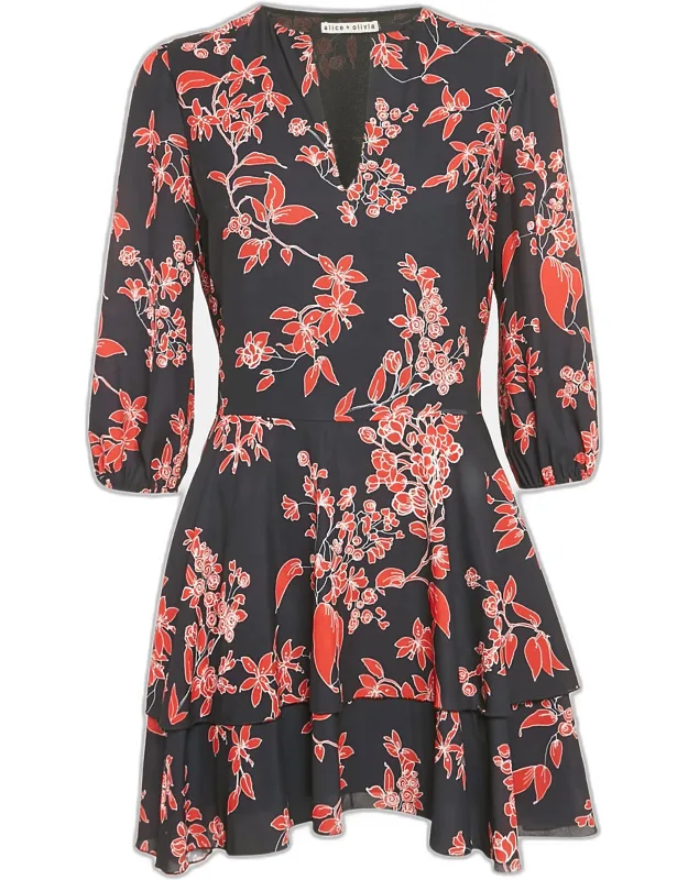 Floral Print Chiffon Short Dress