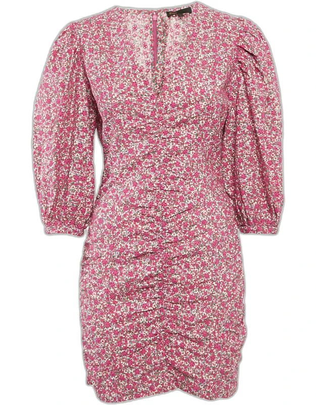 Floral Print And Embroidery Puff Sleeve Mini Dress