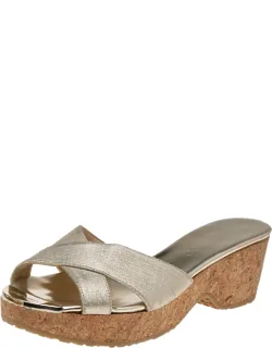 Gold Leather Cork Wedge Platform Sandals