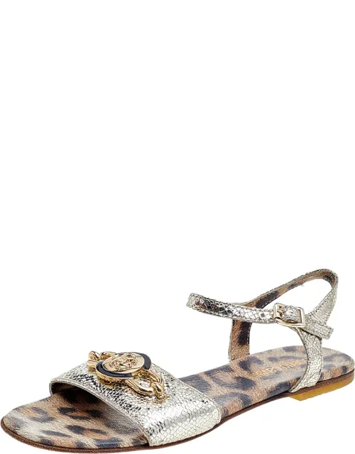 Metallic Gold Leather Flat Sandals