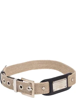 Canvas And Leather Plaque Detail Waist Belt 70cm