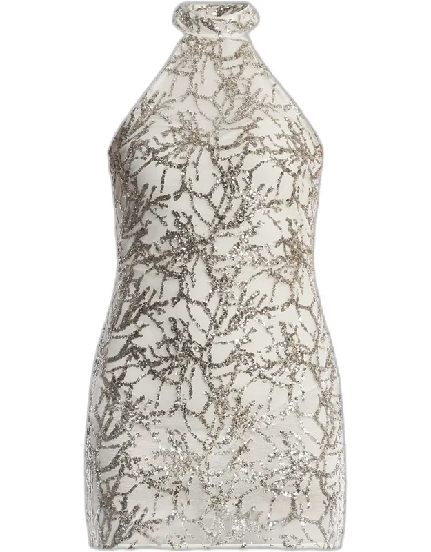 Sequin-embellished Halter Mini Dress