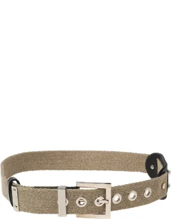 Canvas And Leather Plaque Detail Waist Belt 75cm