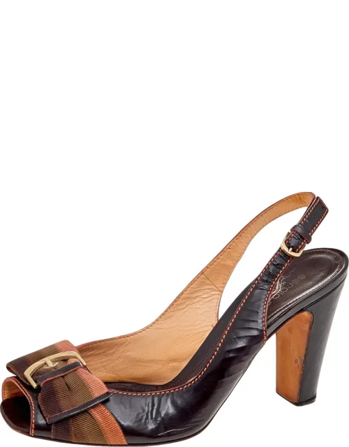 Leather And Fabric Peep Toe Sandals