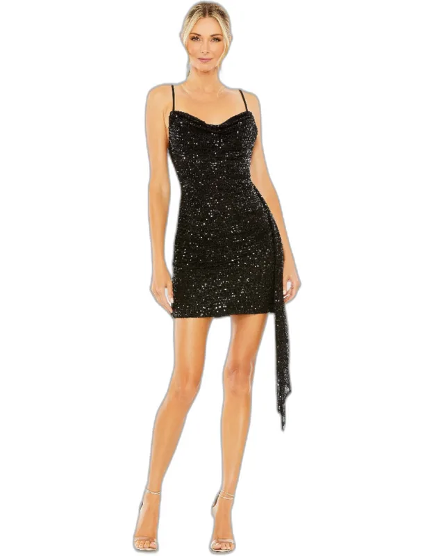 Sequined Cowl Neck Mini Dress