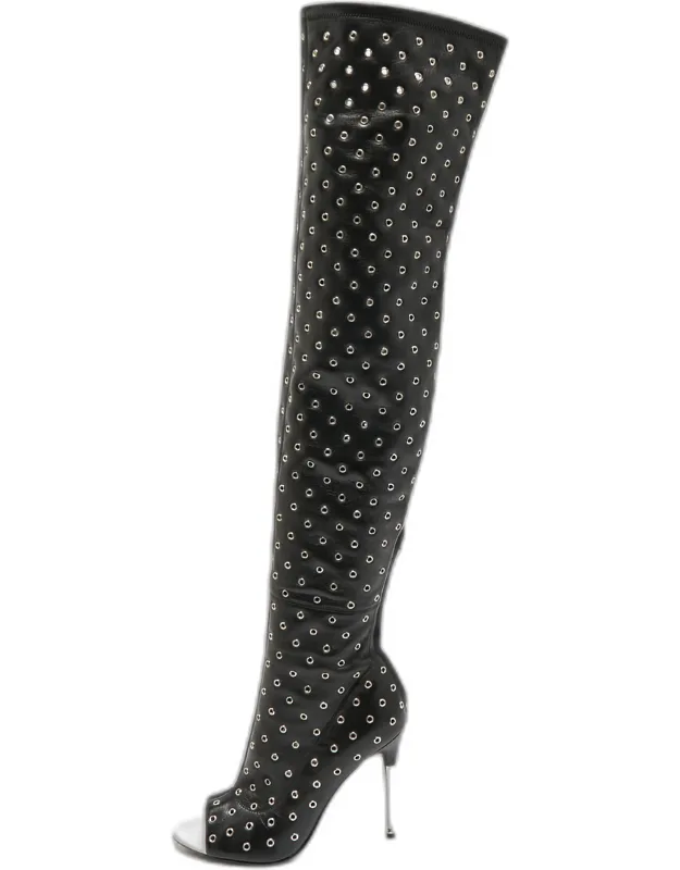 Leather Zip Up Over The Knee Boots