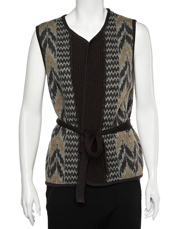 Multicolor Wool Belted Open Front Cardigan