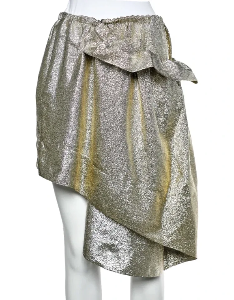 Gold Lurex Gathered Asymmetric Skirt